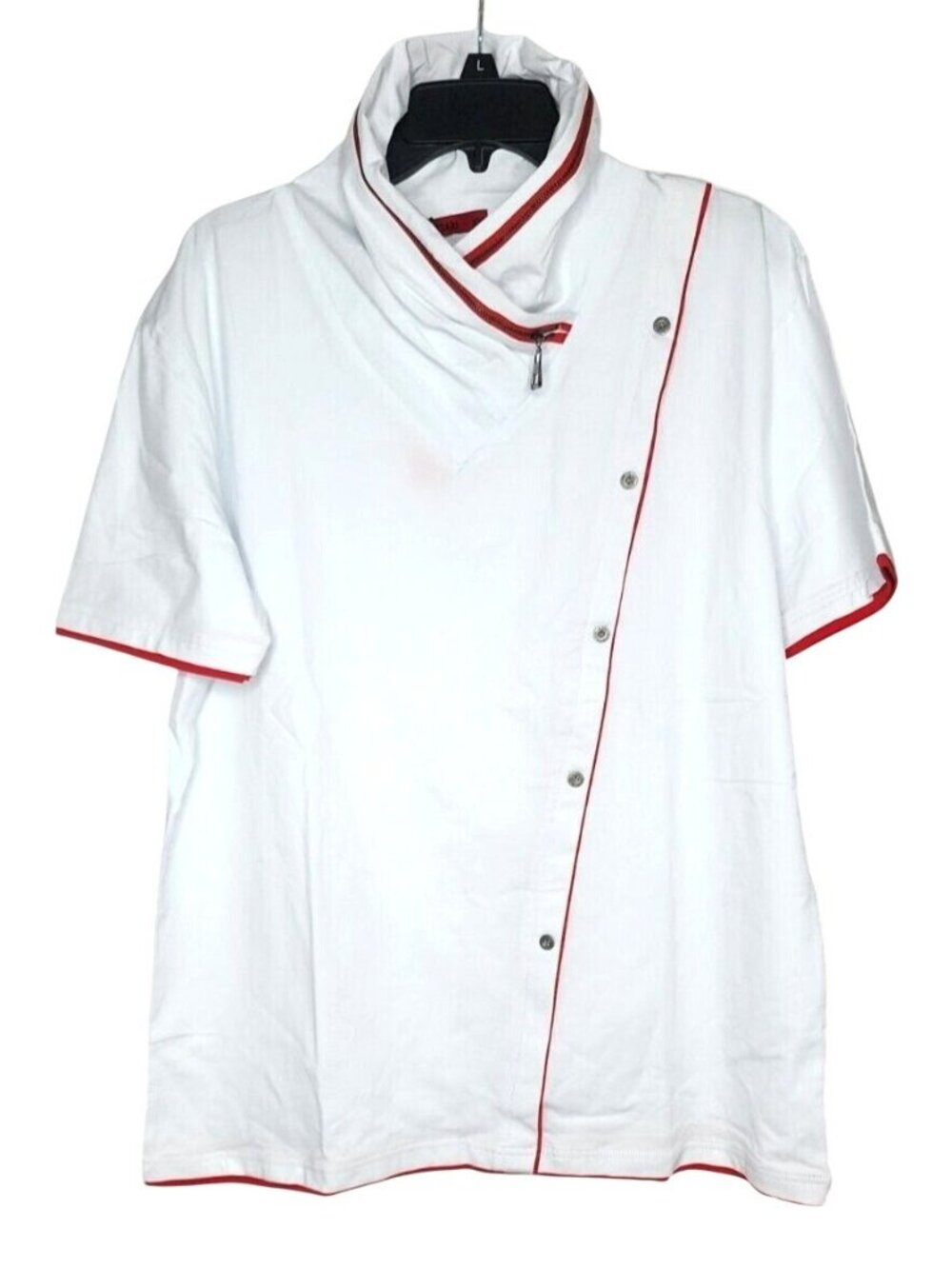 Vassari Los Angeles XXL High Zipper Collar Designer Shirt Asymmetrical Red Trim